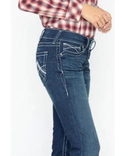 Ariat Women's R.E.A.L. Mid Rise Icon Stackable Straight Leg Jeans -Cowgirl Drape Sales 2000166328 402 P5
