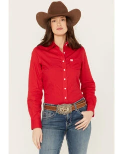 Cinch Women's Solid Red Button-Down Western Shirt -Cowgirl Drape Sales 2000175634 600 P1