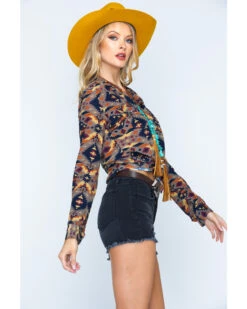 Ryan Michael Women's Aspen Southwestern Silk Print Long Sleeve Pearl Snap Western Shirt -Cowgirl Drape Sales 2000213031 020 D2