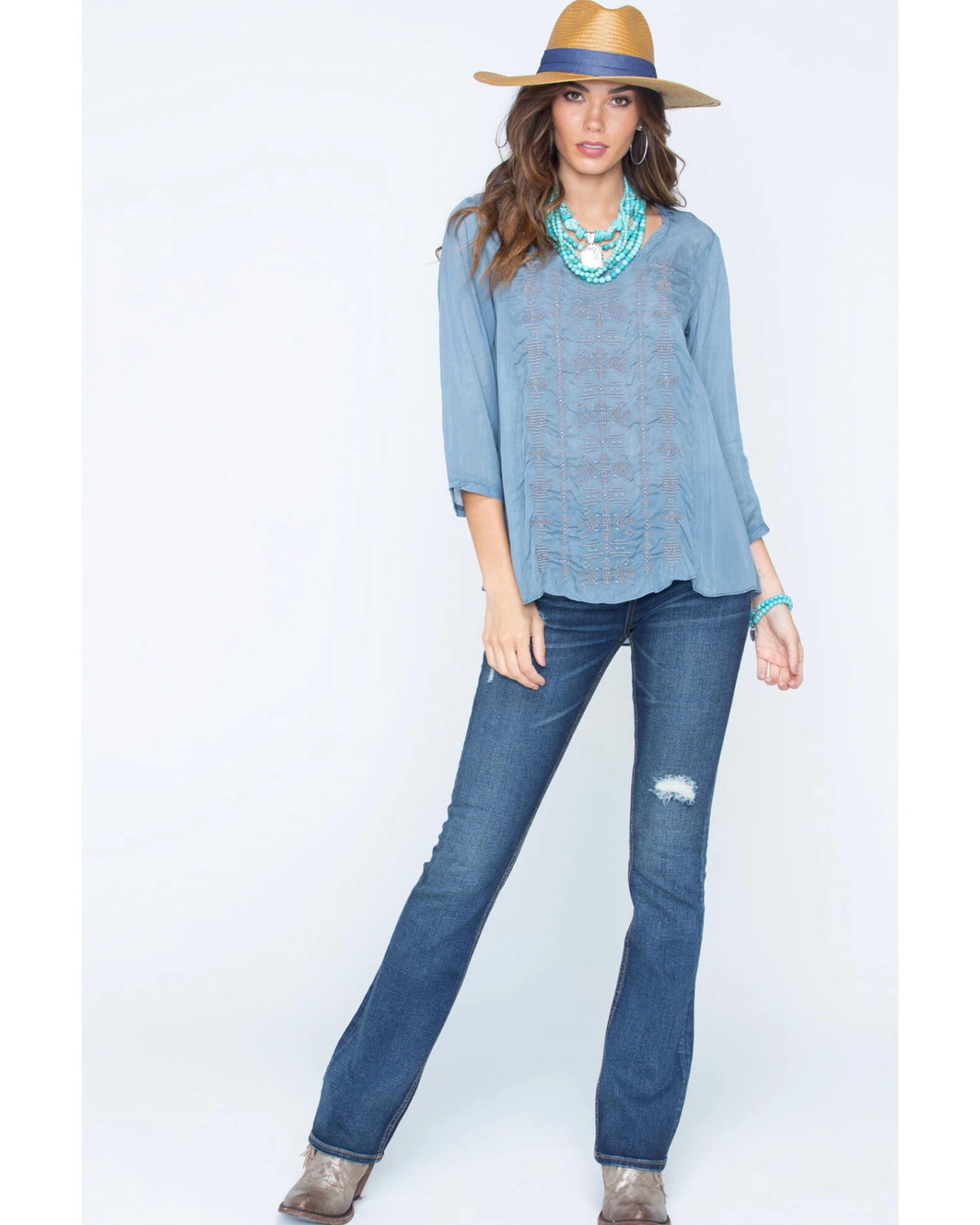 Ryan Michael Women's Embroidered Cupra Rayon Top 1 Ryan Michael Women's Embroidered Cupra Rayon Top