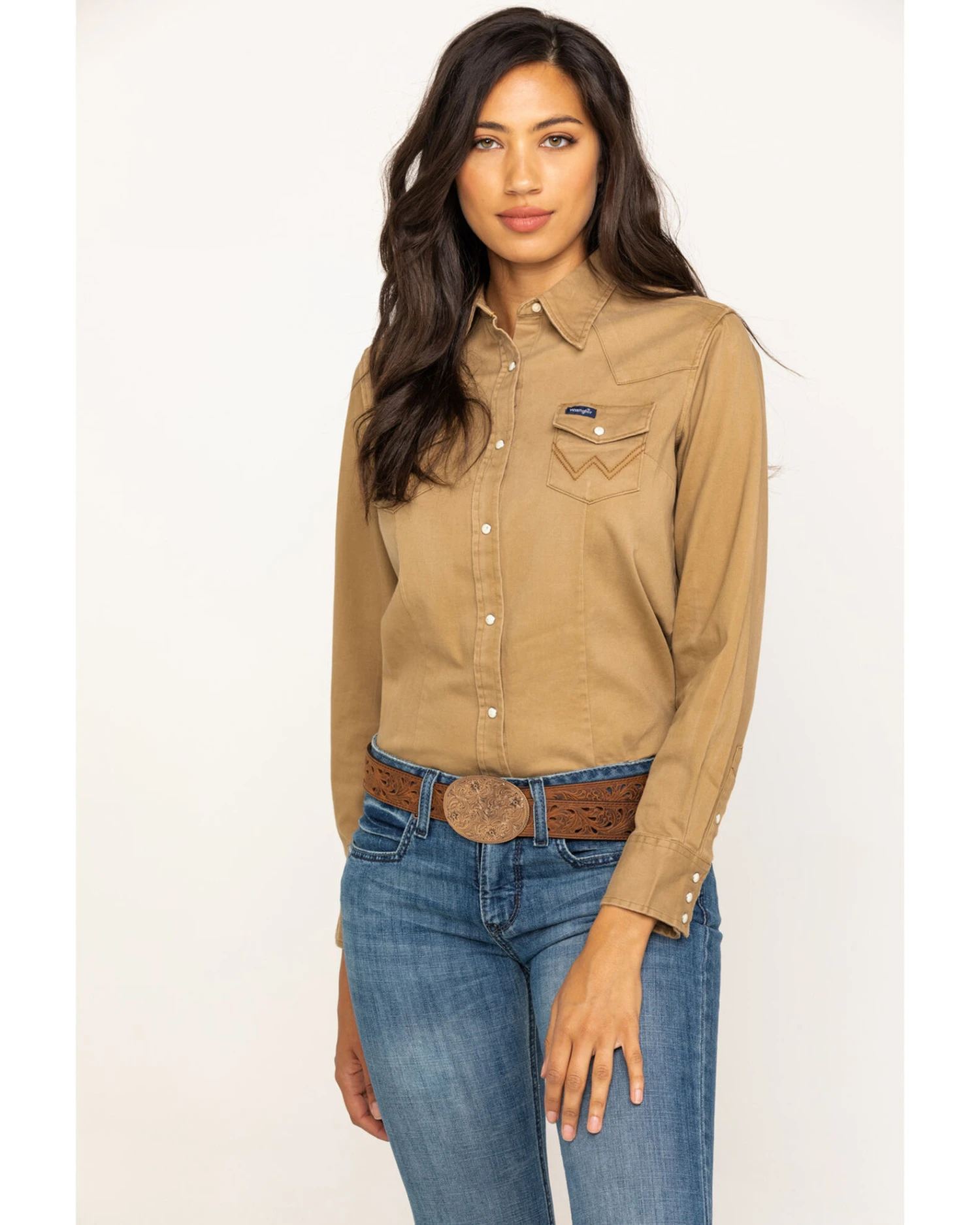 Wrangler Women's Solid Long Sleeve Snap Western Shirt 1 Wrangler Women's Solid Long Sleeve Snap Western Shirt