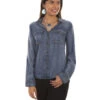 Scully Honey Creek By Sully Women's Denim Hi-Low Lace-Up Blouse