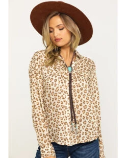 Stetson Women's Brown Leopard Print Button Down Top -Cowgirl Drape Sales 2000286934 200 P1