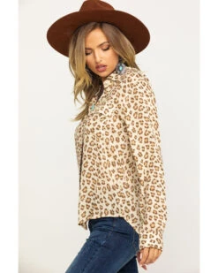 Stetson Women's Brown Leopard Print Button Down Top -Cowgirl Drape Sales 2000286934 200 P3