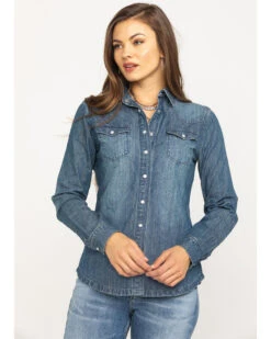 Stetson Women's Floral Embroidered Denim Long Sleeve Pearl Snap Western Shirt -Cowgirl Drape Sales 2000290554 400 P2