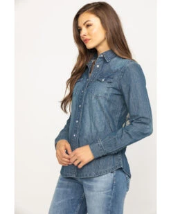 Stetson Women's Floral Embroidered Denim Long Sleeve Pearl Snap Western Shirt -Cowgirl Drape Sales 2000290554 400 P3