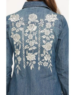 Stetson Women's Floral Embroidered Denim Long Sleeve Pearl Snap Western Shirt -Cowgirl Drape Sales 2000290554 400 P4
