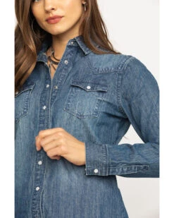 Stetson Women's Floral Embroidered Denim Long Sleeve Pearl Snap Western Shirt -Cowgirl Drape Sales 2000290554 400 P5