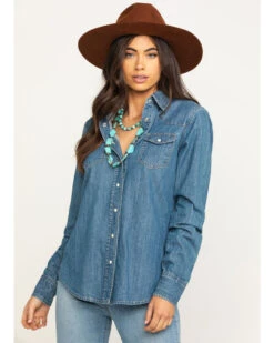 Stetson Women's Denim Desert Embroidered Long Sleeve Snap Western Shirt 9 Stetson Women's Denim Desert Embroidered Long Sleeve Snap Western Shirt -Cowgirl Drape Sales 2000295427 400 P1