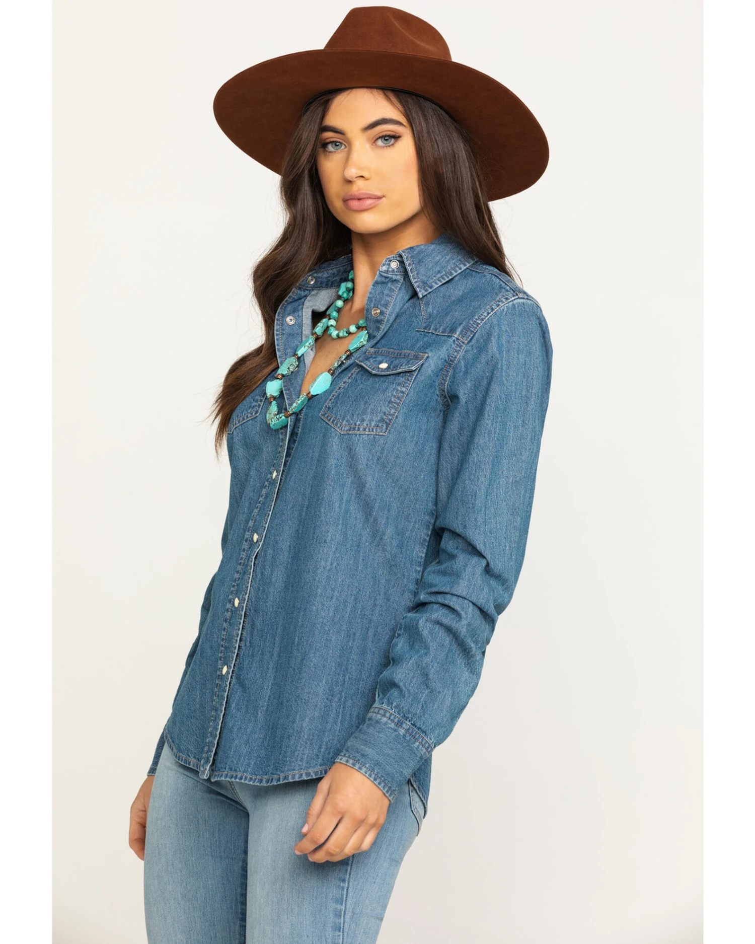 Stetson Women's Denim Desert Embroidered Long Sleeve Snap Western Shirt 2 Stetson Women's Denim Desert Embroidered Long Sleeve Snap Western Shirt - Image 2