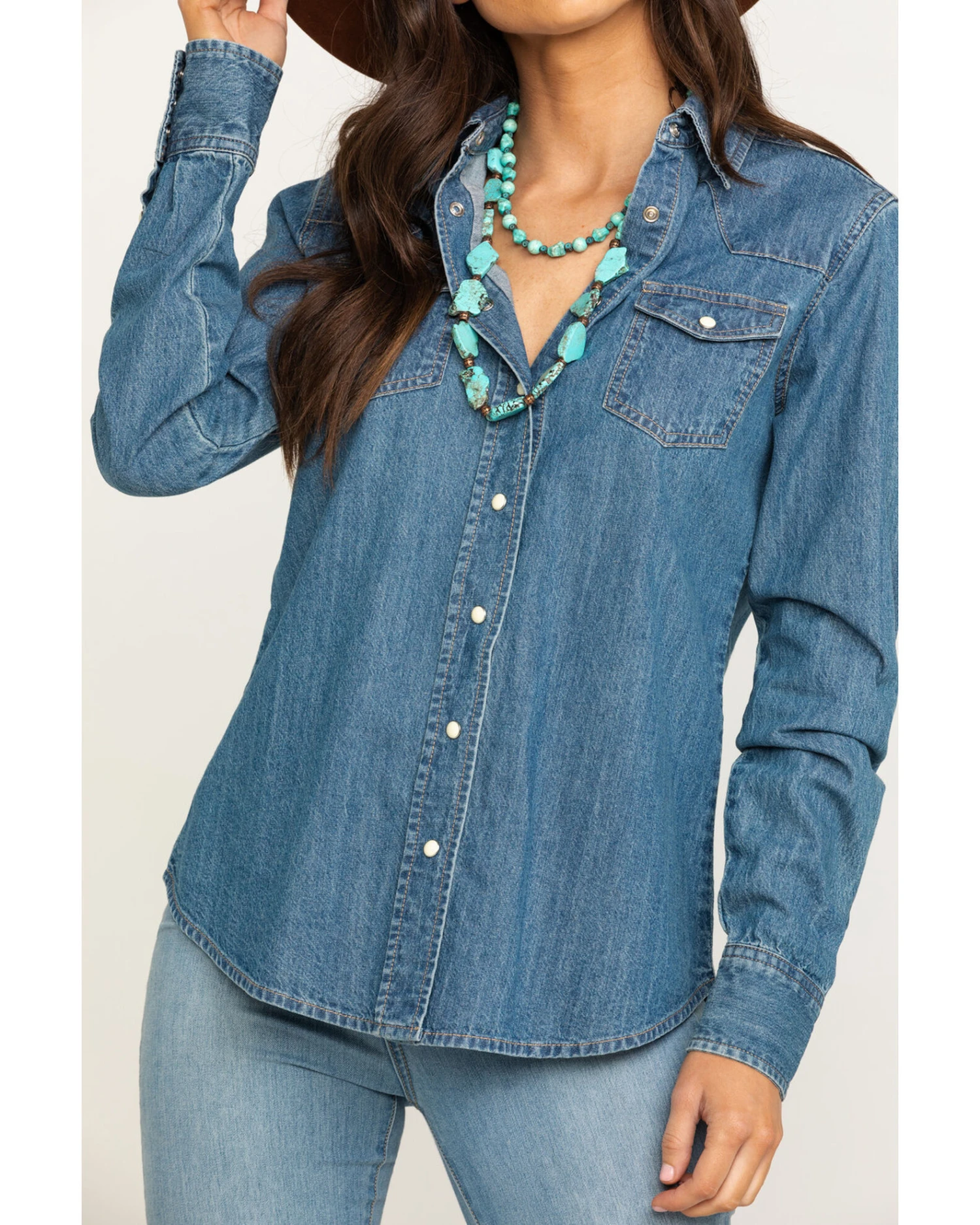 Stetson Women's Denim Desert Embroidered Long Sleeve Snap Western Shirt 1 Stetson Women's Denim Desert Embroidered Long Sleeve Snap Western Shirt