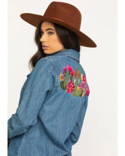Stetson Women's Denim Desert Embroidered Long Sleeve Snap Western Shirt 10 Stetson Women's Denim Desert Embroidered Long Sleeve Snap Western Shirt -Cowgirl Drape Sales 2000295427 400 P5
