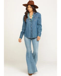 Stetson Women's Denim Desert Embroidered Long Sleeve Snap Western Shirt 11 Stetson Women's Denim Desert Embroidered Long Sleeve Snap Western Shirt -Cowgirl Drape Sales 2000295427 400 P6