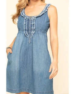 Stetson Women's Denim Ruffle Tank Dress 10 Stetson Women's Denim Ruffle Tank Dress -Cowgirl Drape Sales 2000295428 400 P4