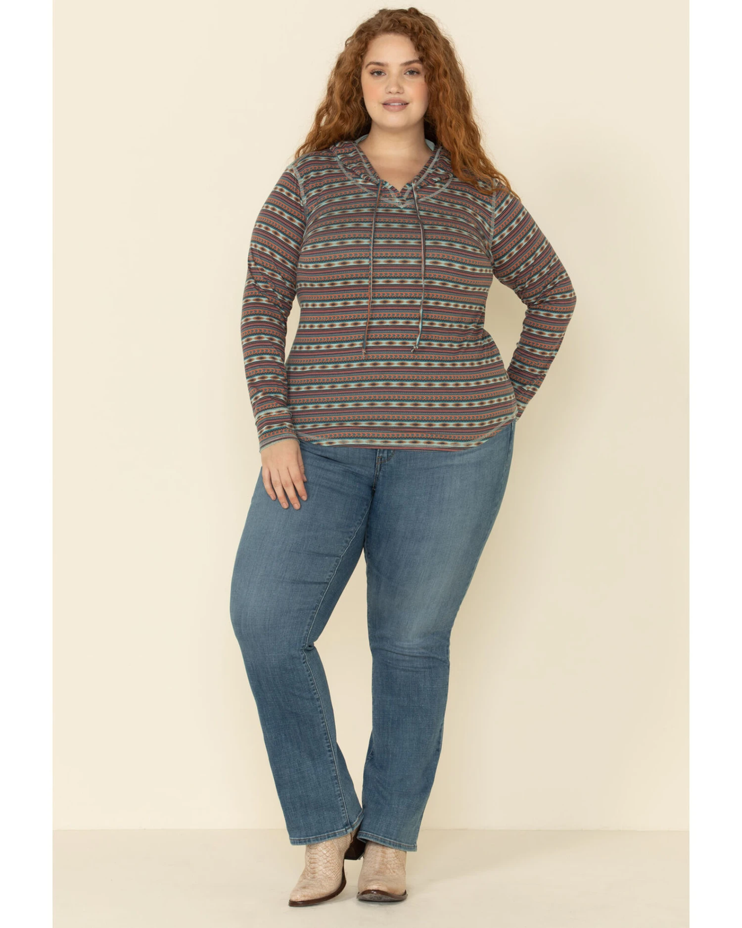 White Label By Panhandle Women's Southwestern Stripe Hoodie Tee - Plus 4 White Label By Panhandle Women's Southwestern Stripe Hoodie Tee - Plus - Image 4