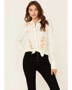 ROPER Stetson Women's Poly Crepe Retro Embroidered Long Sleeve Snap Western Shirt 7 ROPER Stetson Women's Poly Crepe Retro Embroidered Long Sleeve Snap Western Shirt -Cowgirl Drape Sales 2000332684 100 P1