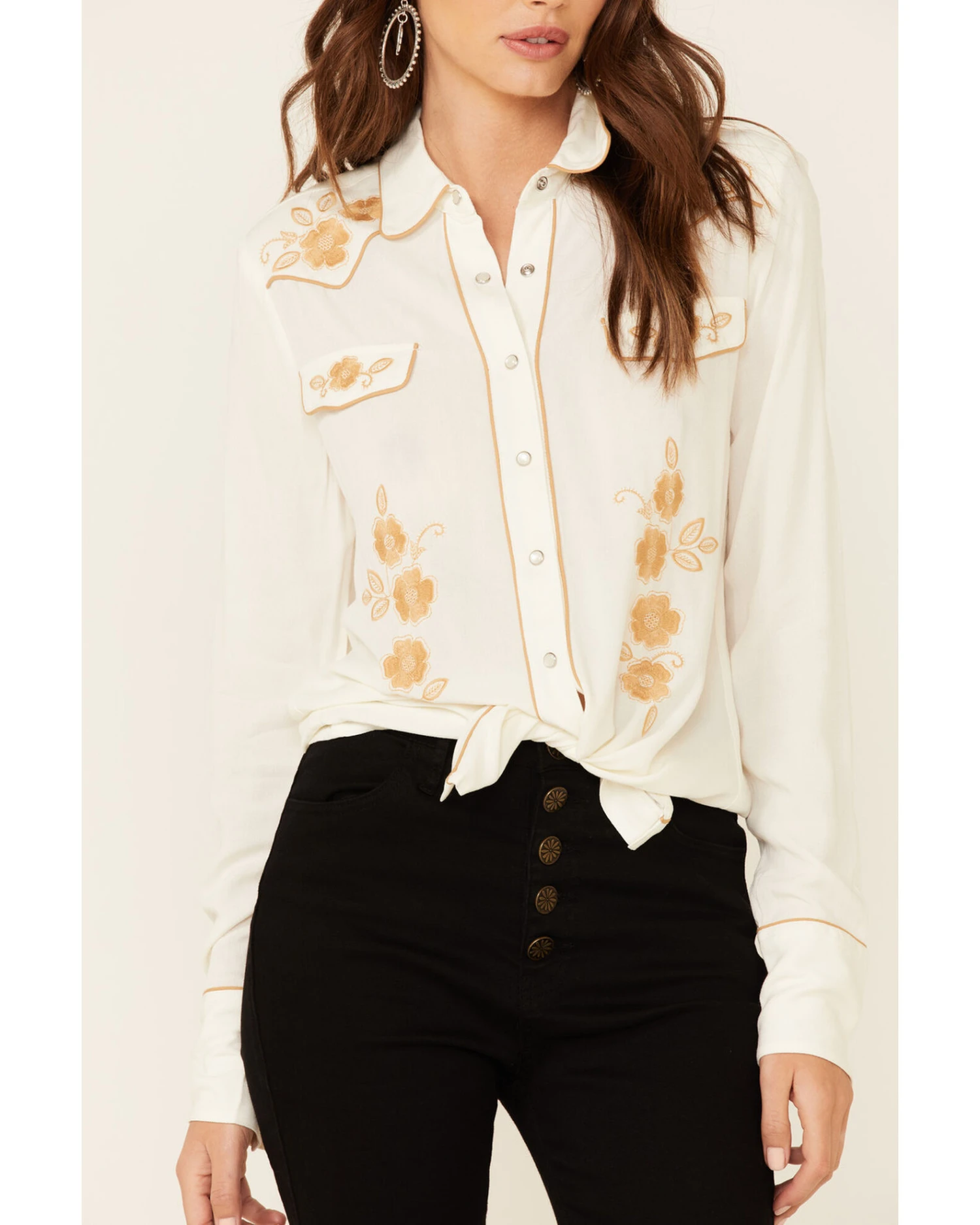 ROPER Stetson Women's Poly Crepe Retro Embroidered Long Sleeve Snap Western Shirt 1 ROPER Stetson Women's Poly Crepe Retro Embroidered Long Sleeve Snap Western Shirt