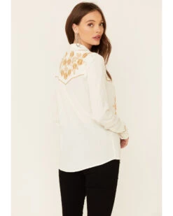 ROPER Stetson Women's Poly Crepe Retro Embroidered Long Sleeve Snap Western Shirt 6 ROPER Stetson Women's Poly Crepe Retro Embroidered Long Sleeve Snap Western Shirt -Cowgirl Drape Sales 2000332684 100 P4