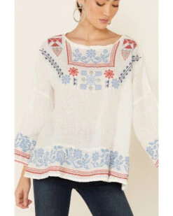 Johnny Was Women's Mateo Embroidered Gauze Long Sleeve Top -Cowgirl Drape Sales 2000339047 100 P3