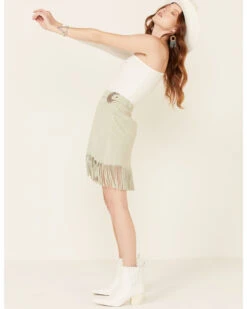 Double D Ranch Women's Dee Belted Fringe Leather Skirt 6 Double D Ranch Women's Dee Belted Fringe Leather Skirt -Cowgirl Drape Sales 2000340532 343 P1