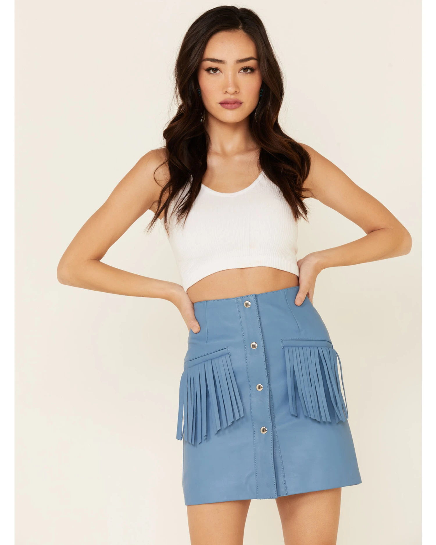 Understated Leather Women's Turquoise Fringe Peace Skirt 1 Understated Leather Women's Turquoise Fringe Peace Skirt