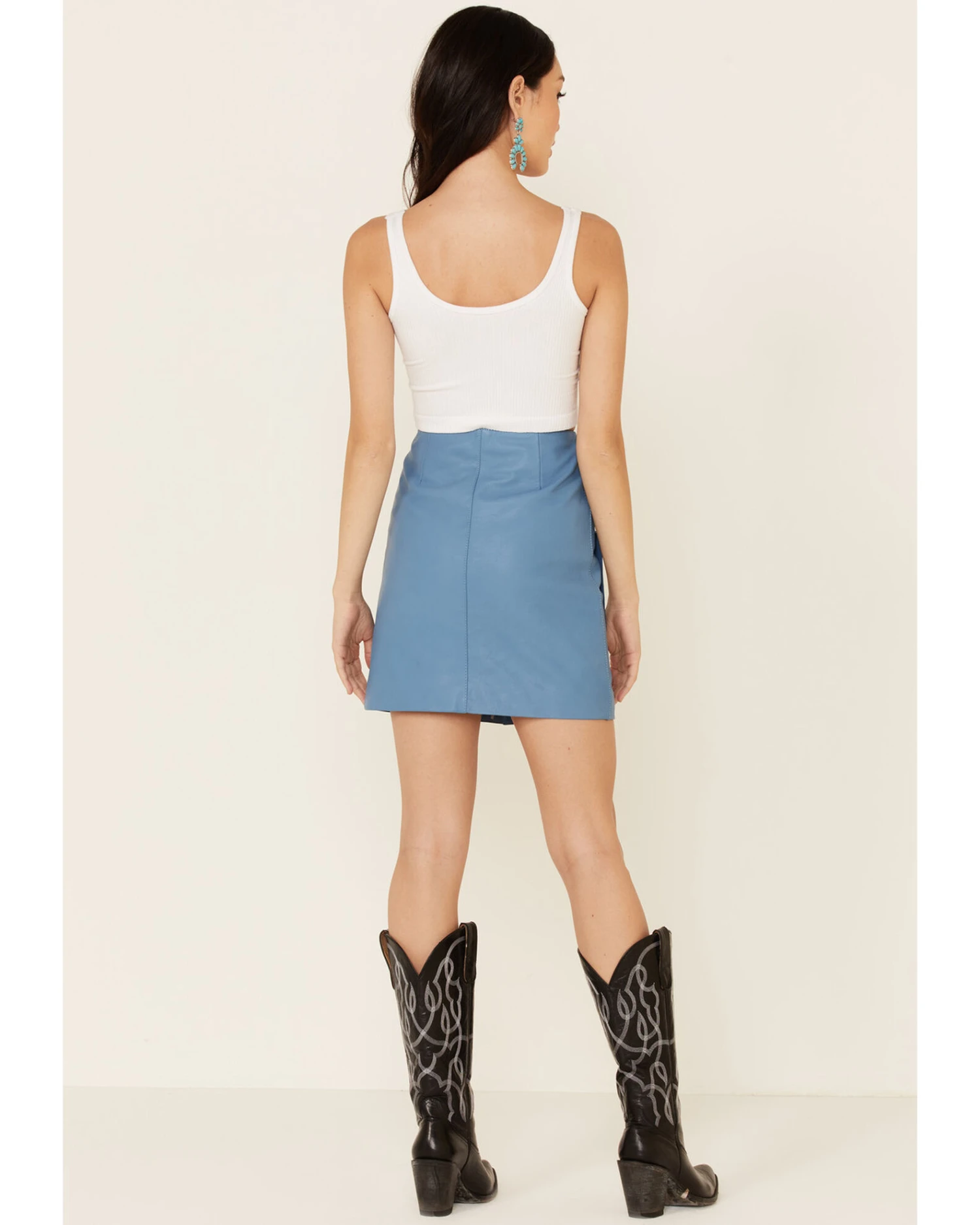 Understated Leather Women's Turquoise Fringe Peace Skirt 3 Understated Leather Women's Turquoise Fringe Peace Skirt - Image 3