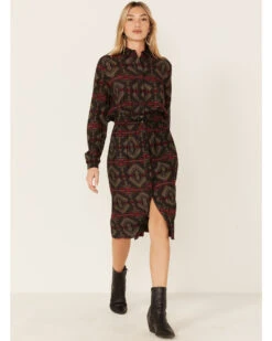 Stetson Women's Brown Southwestern Print Belted Dres -Cowgirl Drape Sales 2000346361 200 P1