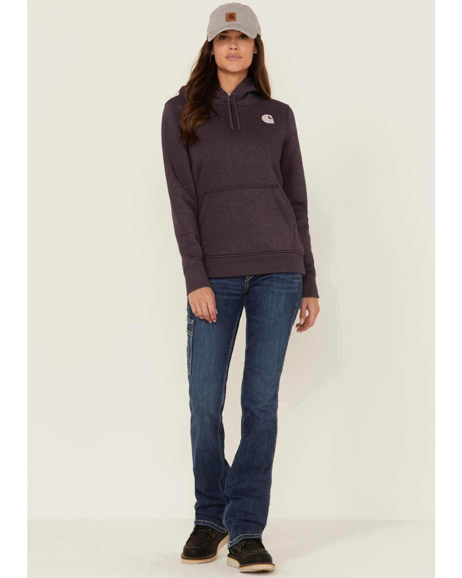 Carhartt Women's Gray Relaxed Midweight Logo Sleeve Graphic Hooded Sweatshirt 1 Carhartt Women's Gray Relaxed Midweight Logo Sleeve Graphic Hooded Sweatshirt