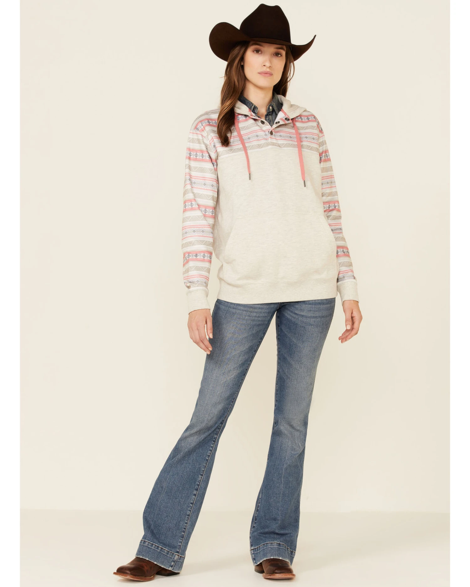 HOOey Women's Southwestern Print Button Down Hooded Pullover 1 HOOey Women's Southwestern Print Button Down Hooded Pullover