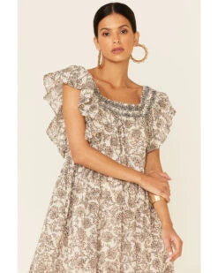 Free People Women's Bonita Floral Print Flutter Sleeve Midi Dress 8 Free People Women's Bonita Floral Print Flutter Sleeve Midi Dress -Cowgirl Drape Sales 2000347085 101 P3
