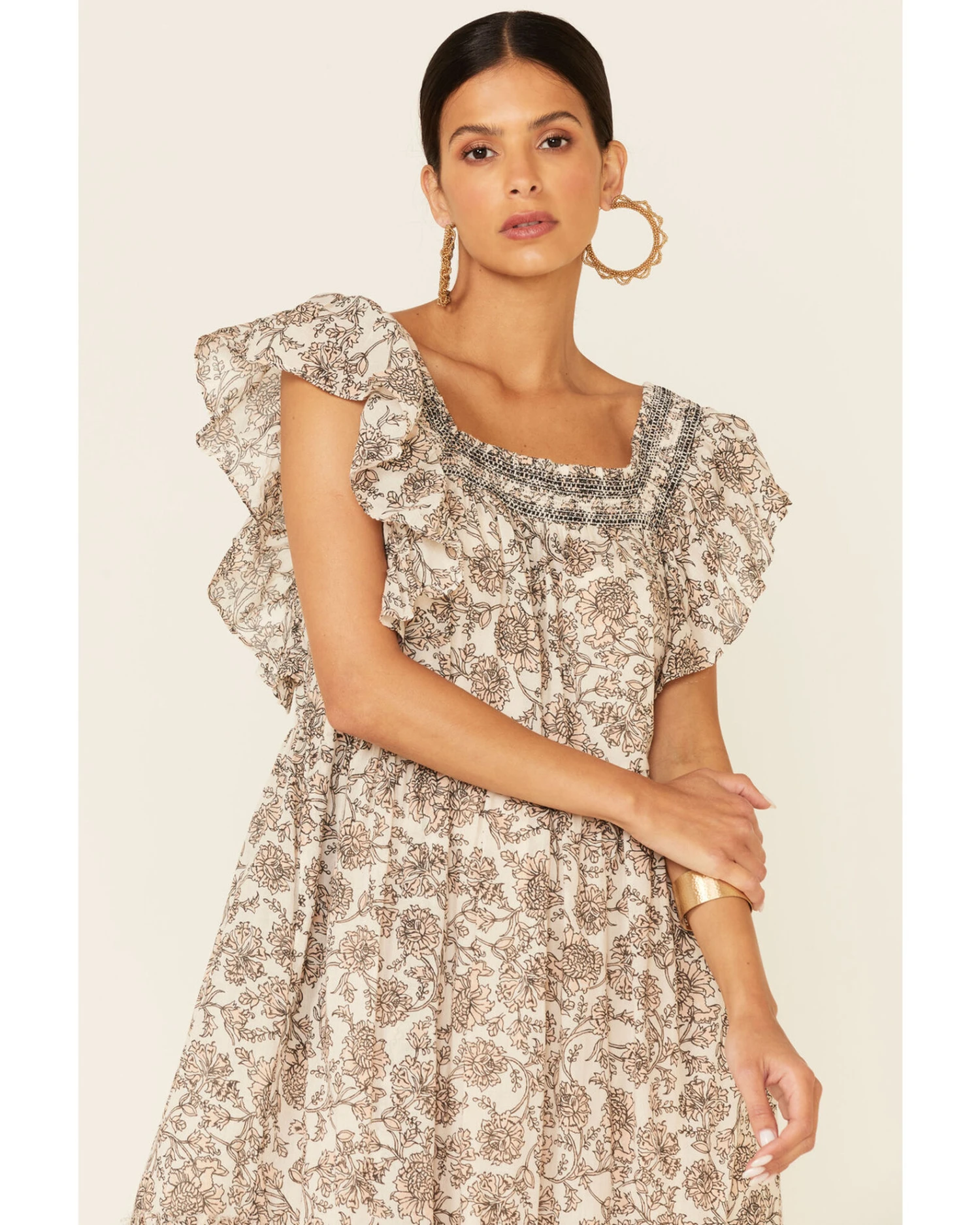 Free People Women's Bonita Floral Print Flutter Sleeve Midi Dress 4 Free People Women's Bonita Floral Print Flutter Sleeve Midi Dress - Image 4