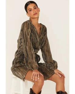 Molly Bracken Women's Pleated Metallic Wrap Dress 6 Molly Bracken Women's Pleated Metallic Wrap Dress -Cowgirl Drape Sales 2000350170 710 P1