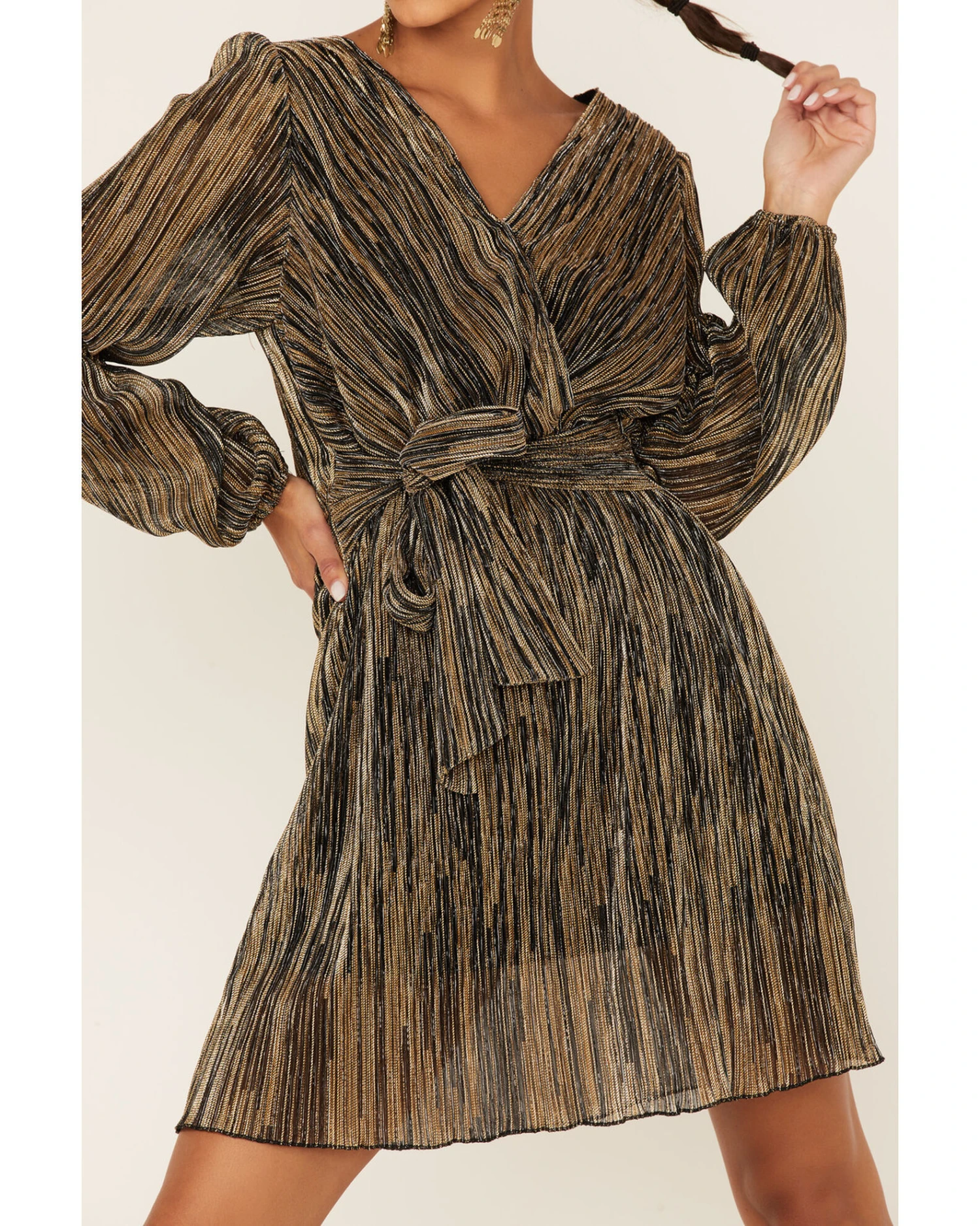 Molly Bracken Women's Pleated Metallic Wrap Dress 1 Molly Bracken Women's Pleated Metallic Wrap Dress