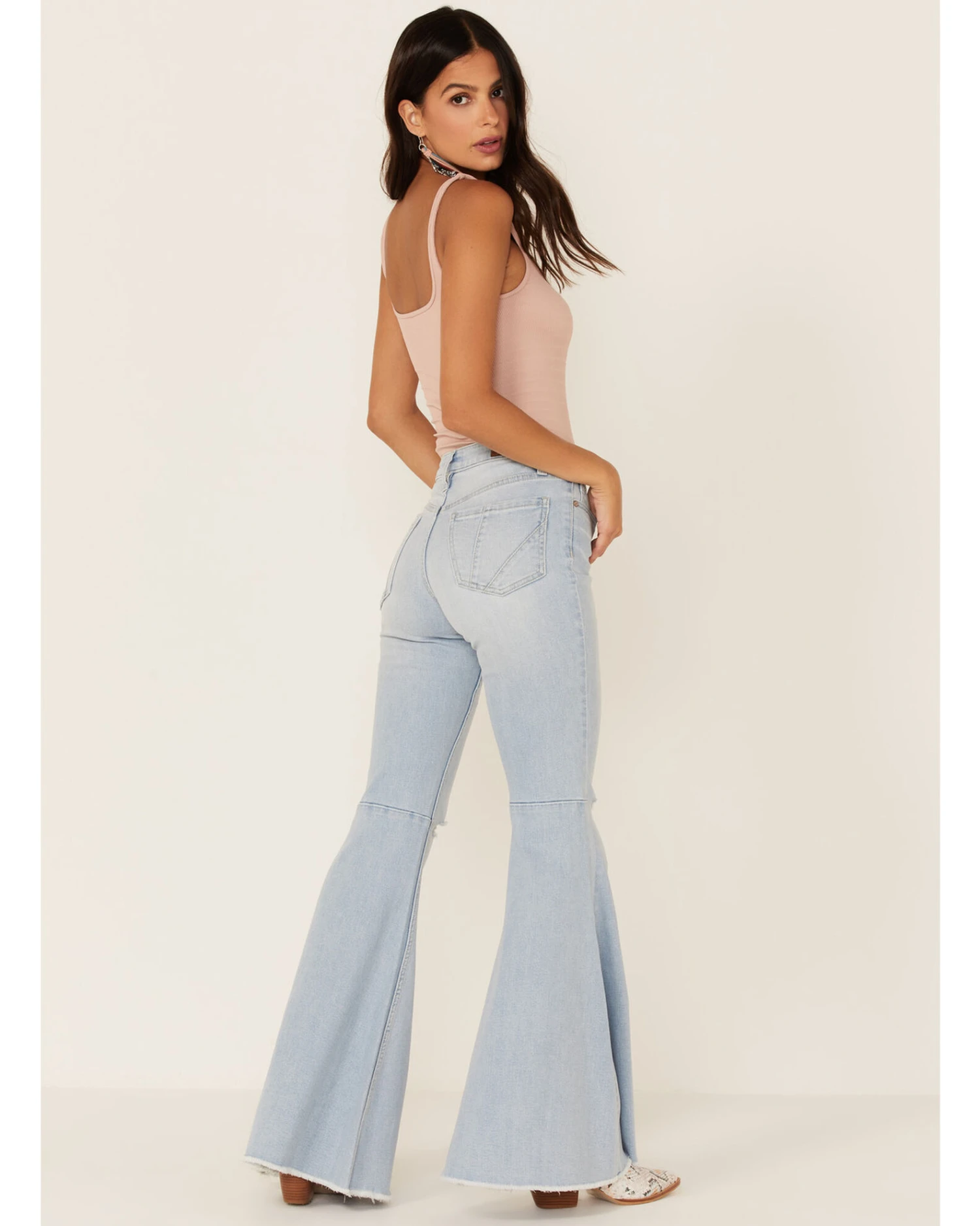 Shyanne Women's Destructed Knee Super Flare Leg Jeans 2 Shyanne Women's Destructed Knee Super Flare Leg Jeans - Image 2