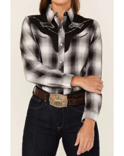 Roper Women's Plaid Print Long Sleeve Pearl Snap Western Shirt 6 Roper Women's Plaid Print Long Sleeve Pearl Snap Western Shirt -Cowgirl Drape Sales 2000352242 001 P2