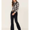 Roper Women's Plaid Print Long Sleeve Pearl Snap Western Shirt
