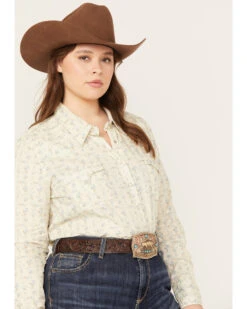 Roper Women's Floral Print Long Sleeve Pearl Snap Western Shirt - Plus -Cowgirl Drape Sales 2000358906 110 P2