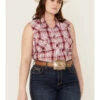Roper Women's Classic Plaid Print Sleeveless Western Snap Shirt - Plus