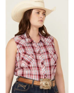 Roper Women's Classic Plaid Print Sleeveless Western Snap Shirt - Plus 3 Roper Women's Classic Plaid Print Sleeveless Western Snap Shirt - Plus -Cowgirl Drape Sales 2000358925 600 P2