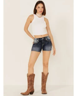 Miss Me Women's Americana Star Dark Wash Embroidered Pocket Shorts