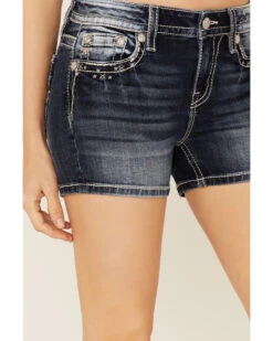 Miss Me Women's Americana Star Dark Wash Embroidered Pocket Shorts 6 Miss Me Women's Americana Star Dark Wash Embroidered Pocket Shorts -Cowgirl Drape Sales 2000361055 400 P4
