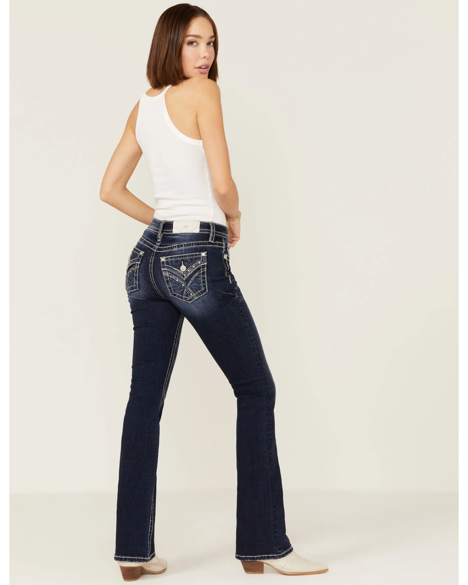 Miss Me Women's Mid Rise Rhinestone Embroidered Bootcut Jeans 3 Miss Me Women's Mid Rise Rhinestone Embroidered Bootcut Jeans - Image 3