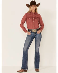Kimes Ranch Women's Kaycee Denim Long Sleeve Pearl Snap Western Core Shirt -Cowgirl Drape Sales 2000363655 600 P4