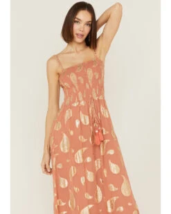 Z&L Women's Sophia Paisley Print Smocked Sleeveless Maxi Dress