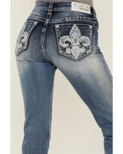 Grace In LA Women's Fleur De Lis Pocket Bootcut Jeans 7 Grace In LA Women's Fleur De Lis Pocket Bootcut Jeans -Cowgirl Drape Sales 2000365099 400 P2