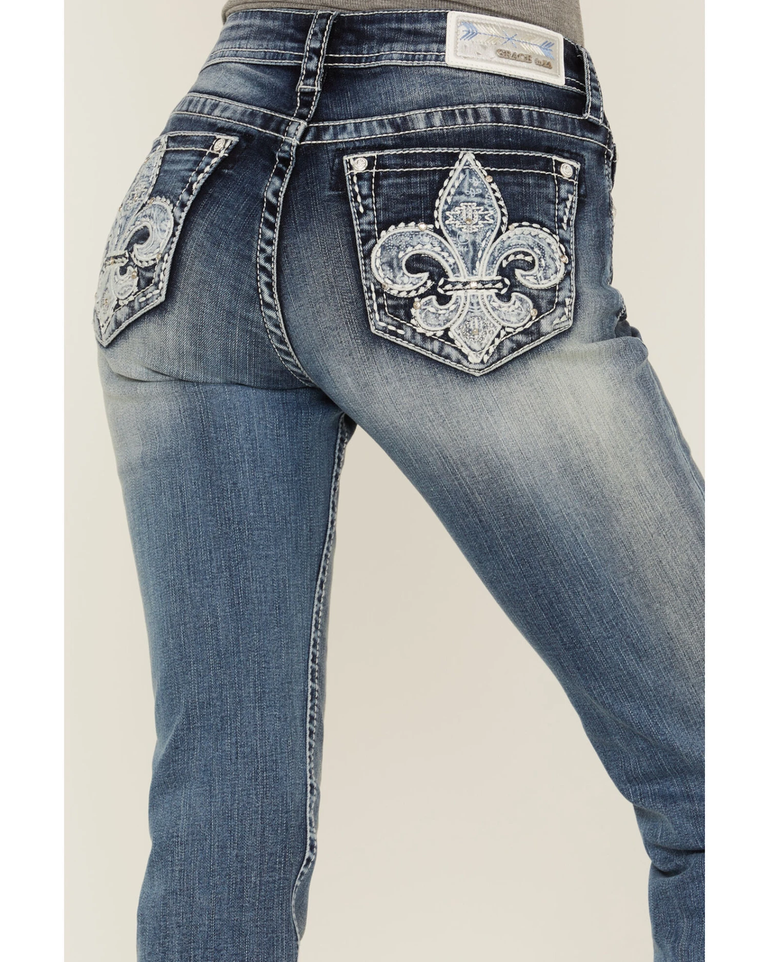 Grace In LA Women's Fleur De Lis Pocket Bootcut Jeans 4 Grace In LA Women's Fleur De Lis Pocket Bootcut Jeans - Image 4