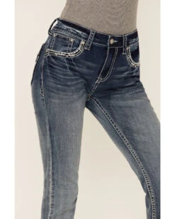 Grace In LA Women's Sequin Flap Pocket Bootcut Jeans