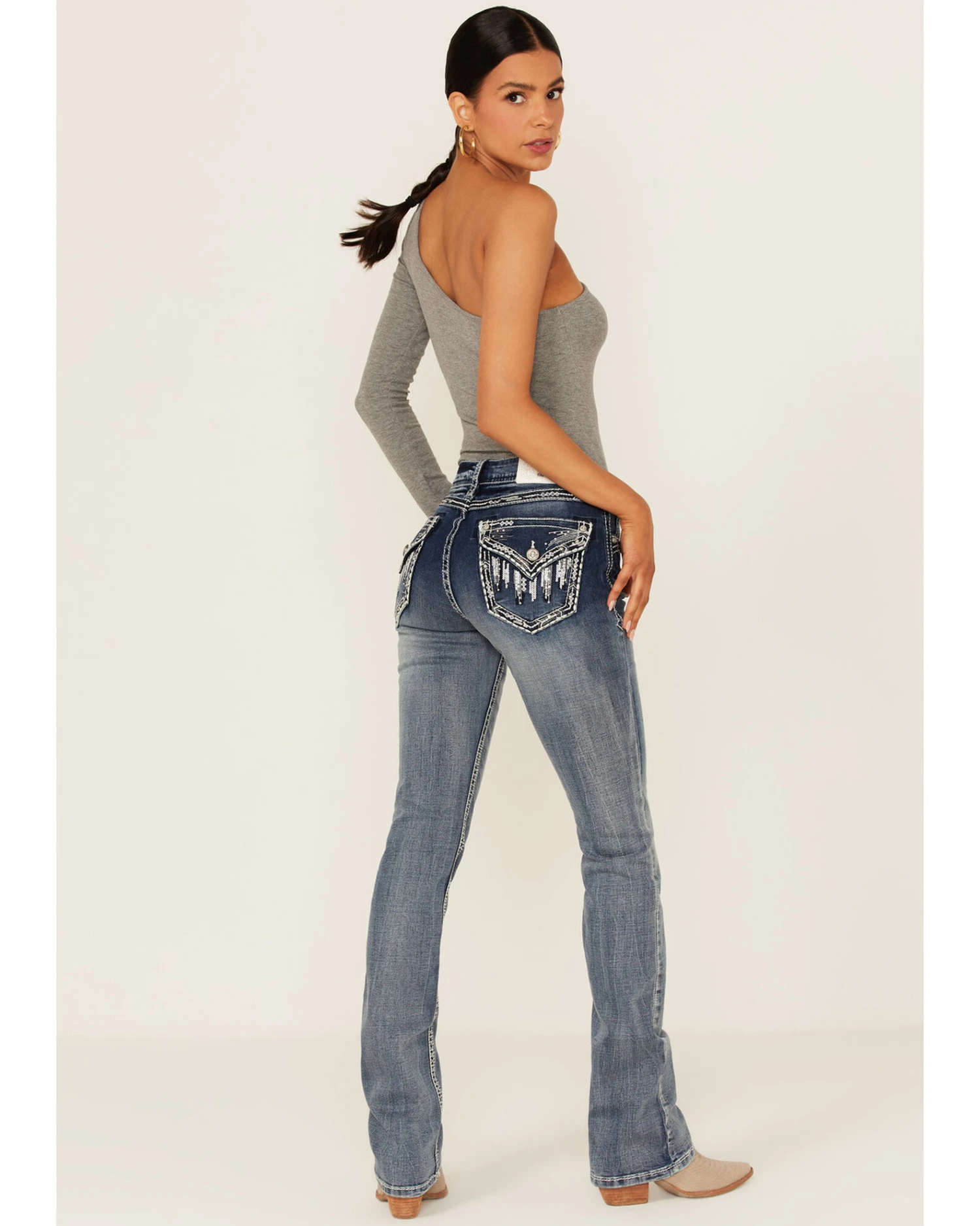 Grace In LA Women's Sequin Flap Pocket Bootcut Jeans 4 Grace In LA Women's Sequin Flap Pocket Bootcut Jeans - Image 4