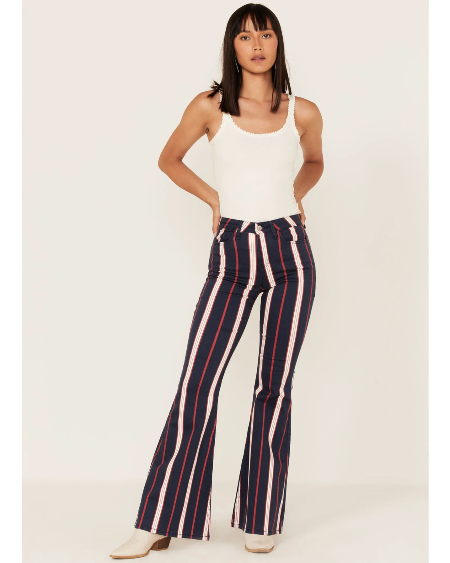 Shyanne Women's High Rise Stripe Super Flare Jeans 4 Shyanne Women's High Rise Stripe Super Flare Jeans - Image 4