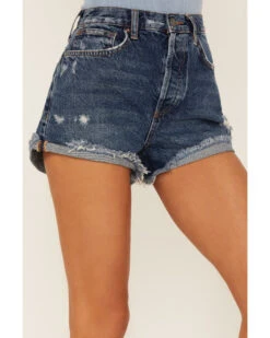 Free People Women's Lasso Dark Wash High Rise Shorts -Cowgirl Drape Sales 2000365756 416 P2